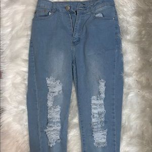High wasted distressed jeans